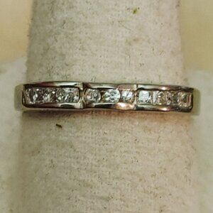 Channel Set Vintage Silver Ring Princess Cut Clear Stones Hallmarks Size 9